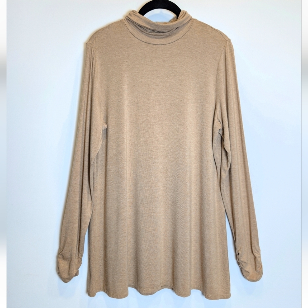 Investments Essentials Tan Turtleneck Long Sleeve Soft Modal Shirt Size Large